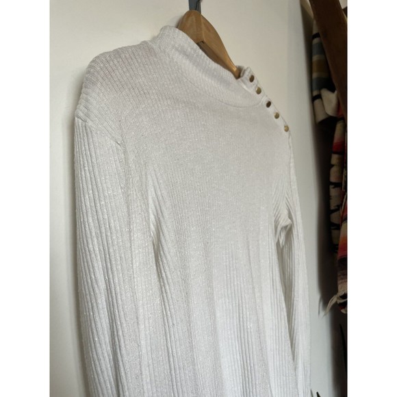 J Crew White Gold Button Detail Mock Neck Ribbed Long Sleeve Top Size Me… - Picture 3 of 8